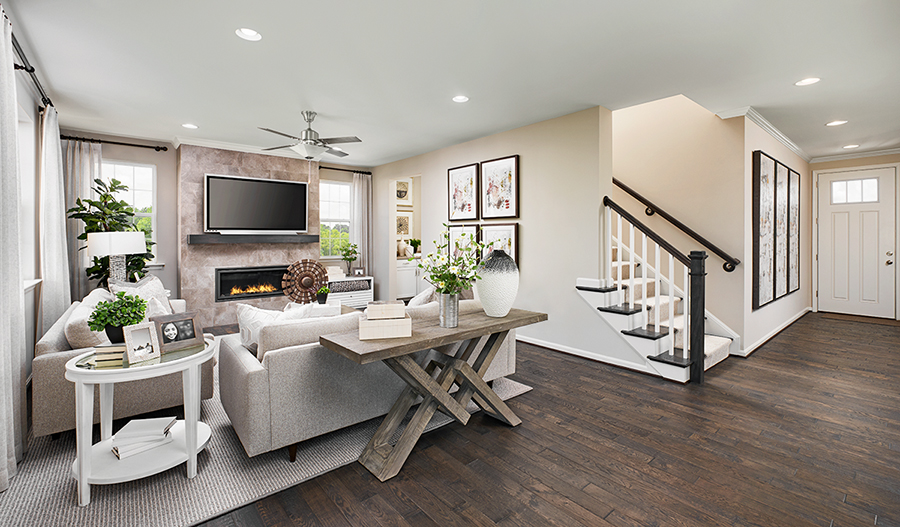 Family room and entryway of the Pearl plan in Hager's Crossing