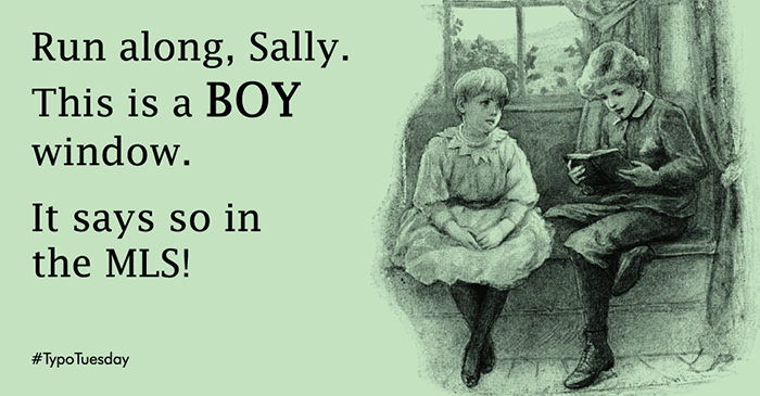 Illustration of two children and the words Run along, Sally. This is a BOY window. It says so in the MLS.