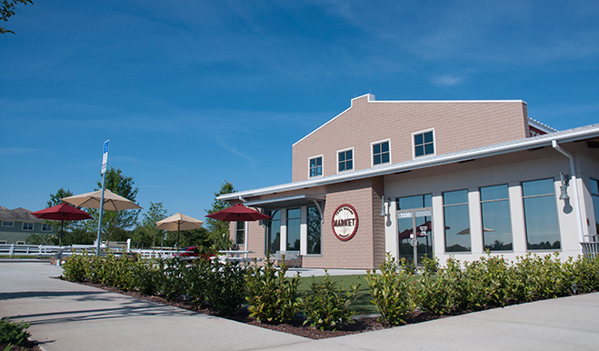 Town Square Market building and outdoor seating