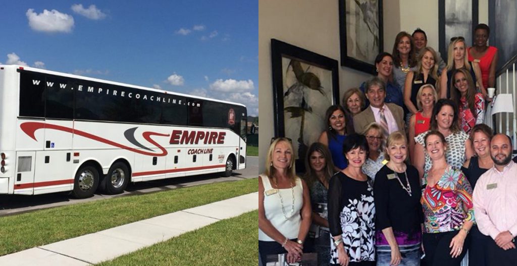 Tour bus and Lake Nona area real estate agents on a recent bus tour of North Pointe in Lake Nona