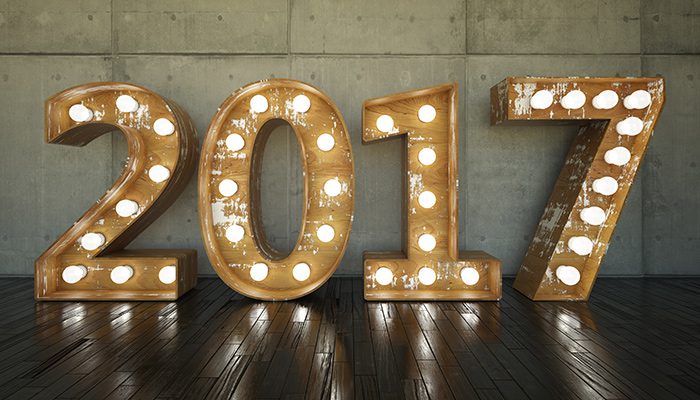 2017 spelled out in light bulbs
