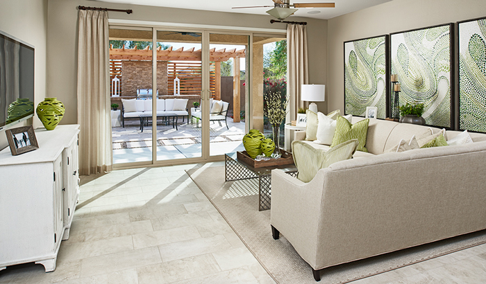 Great room overlooking covered patio