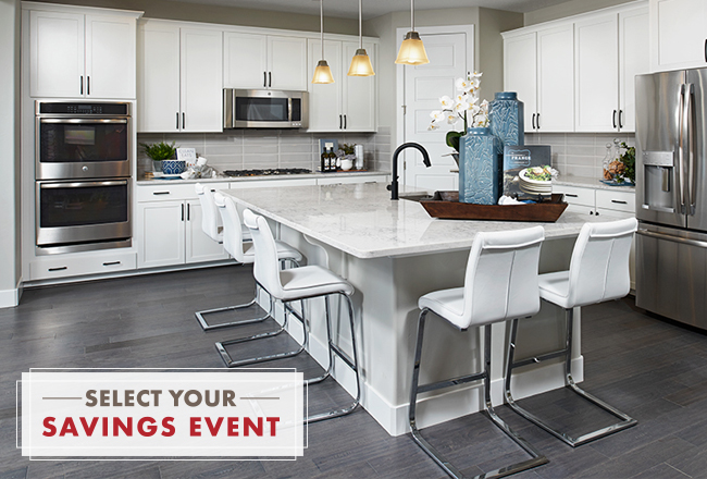 Select Your Savings Event logo over image of kitchen with center island