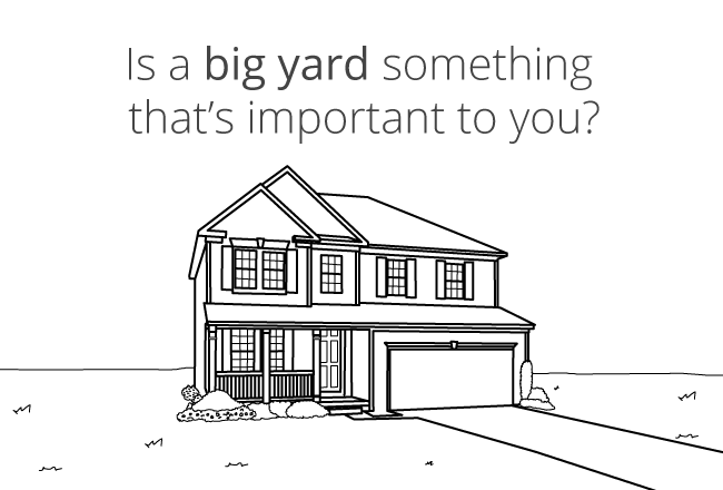 Illustration of two-story home with large yard and words "Is a big yard something that’s important to you?"