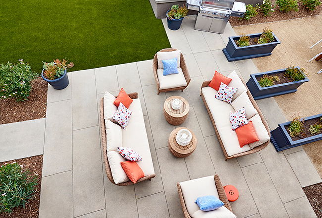 Aerial view of backyard sitting area