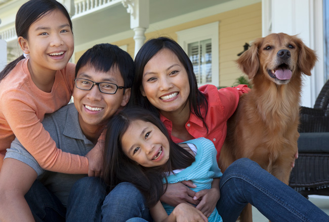 Family with their pet dog