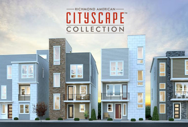 Cityscape Collection logo over streetscape of three-story homes