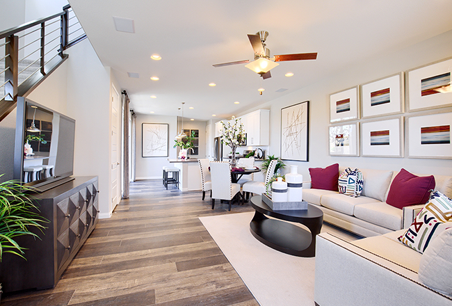 Living room of paired Boston home