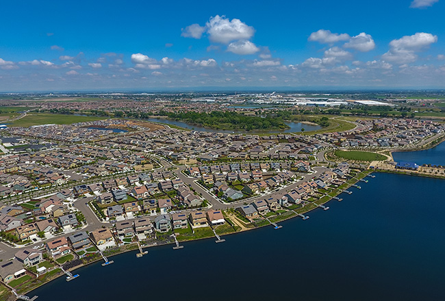 Aerial view of River Islands masterplan in Lathrop, California