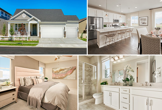 Collage of exterior and interior images of Alexandrite home