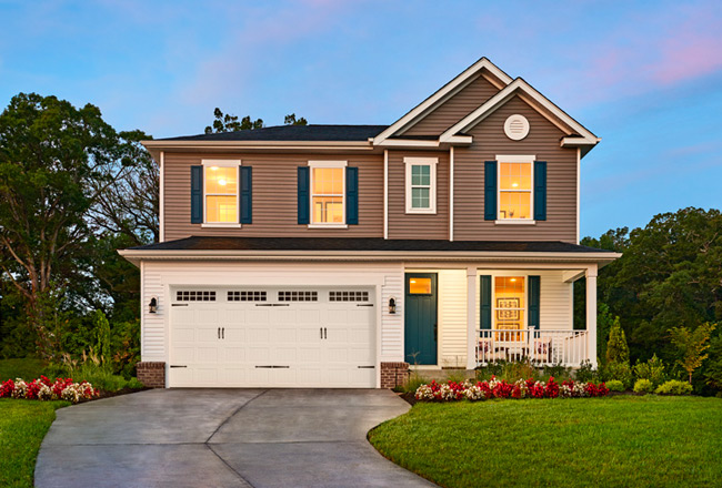 Exterior of two-story home with covered porch