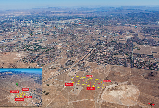 Aerial view of four Las Vegas communities