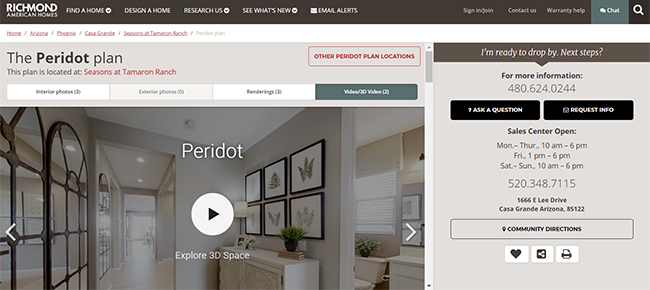 Screenshot of Peridot floor plan video page