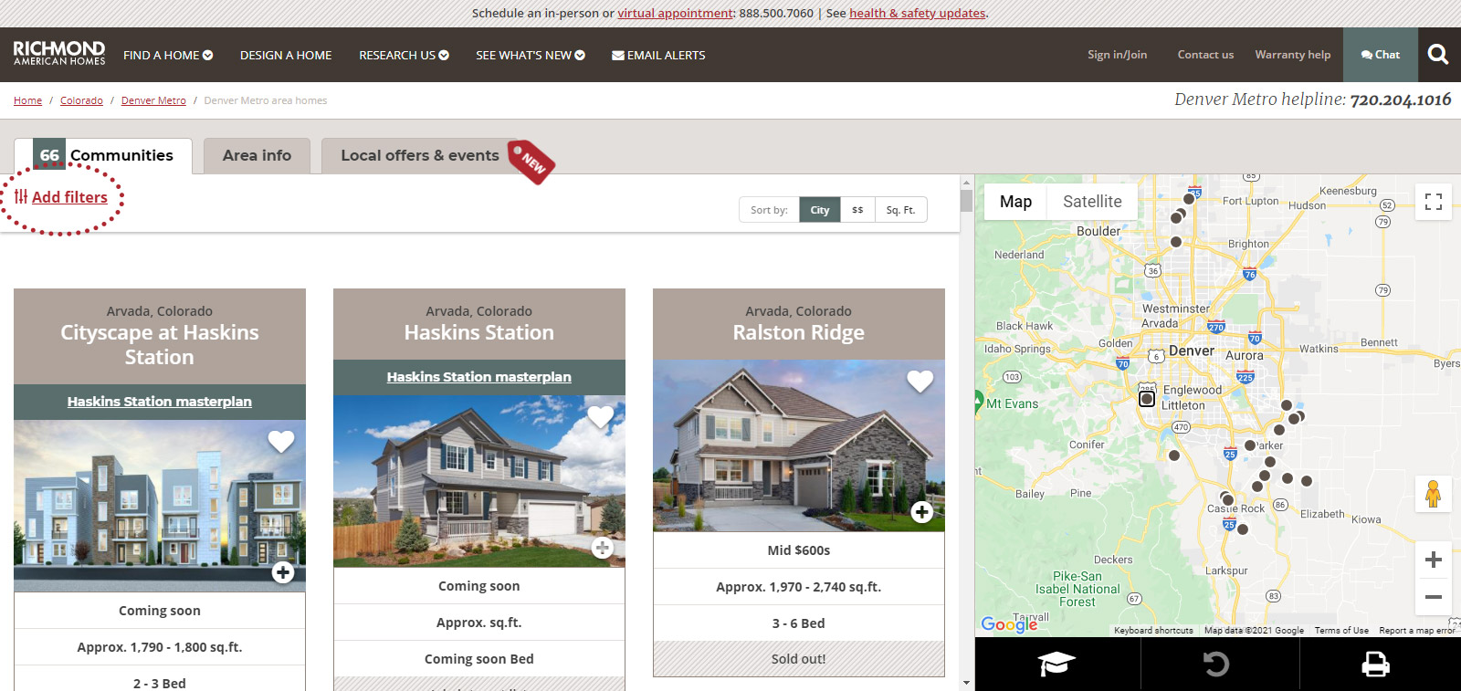 Screenshot of Denver Metro community search