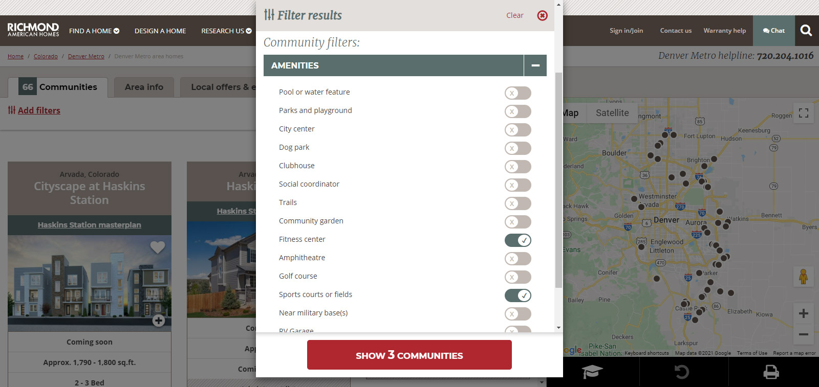 Screenshot of website community search filters