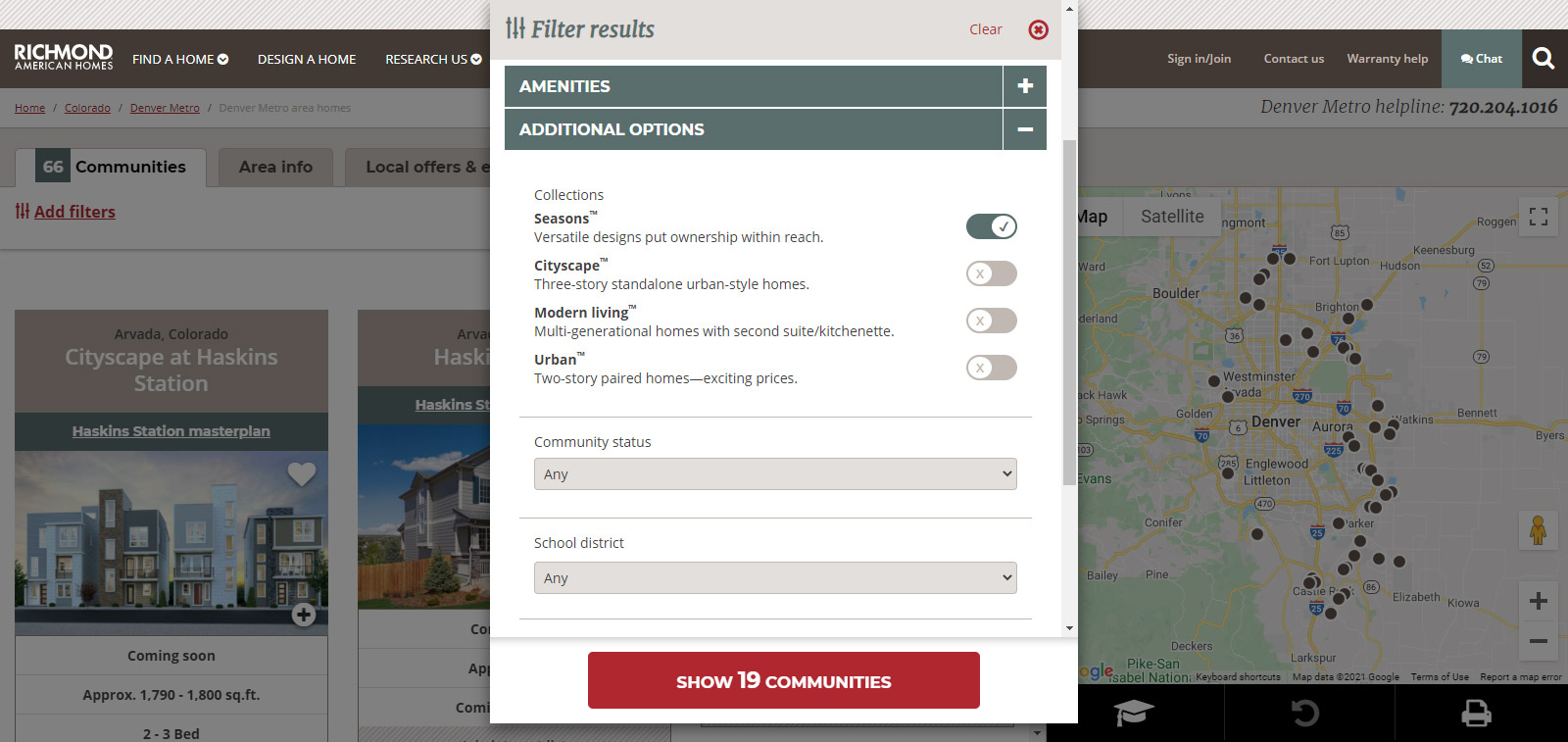 Screenshot of website community search filter additional options