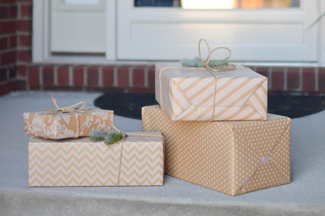 Wrapped gifts sitting on counter