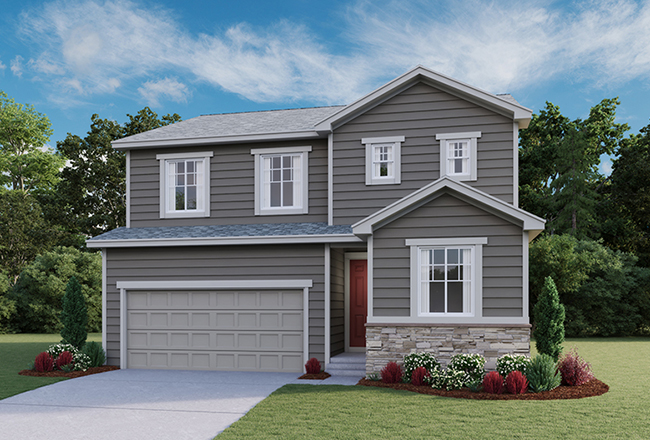 Exterior of two-story Pearl plan with covered entry