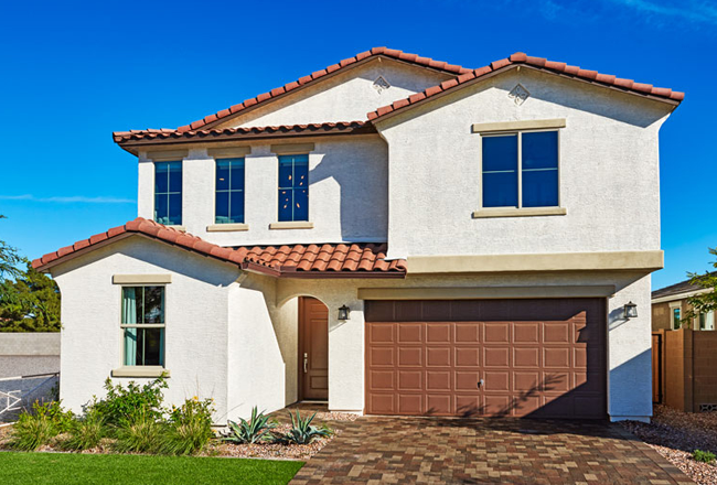 Exterior of two-story Moonstone home at Seasons at Broadmoor Heights community