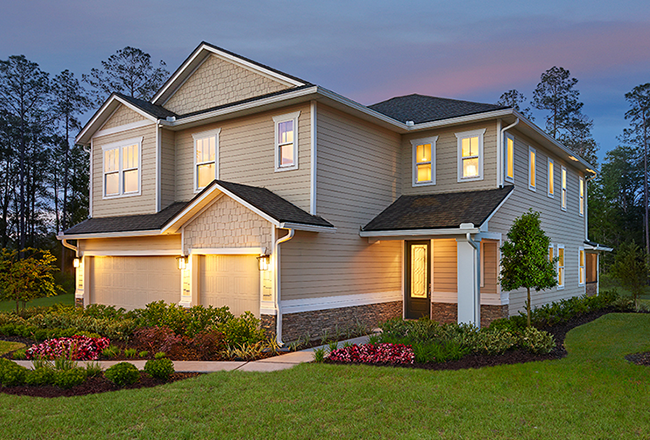 Exterior of two-story model home at TrailMark