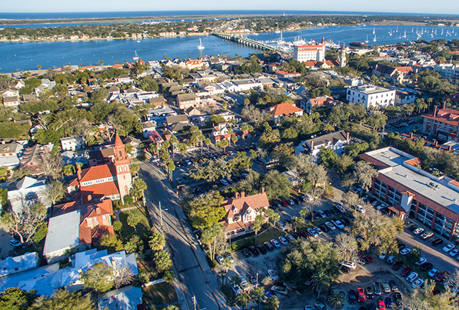 Aerial view of homes in St. Augustine, Florida