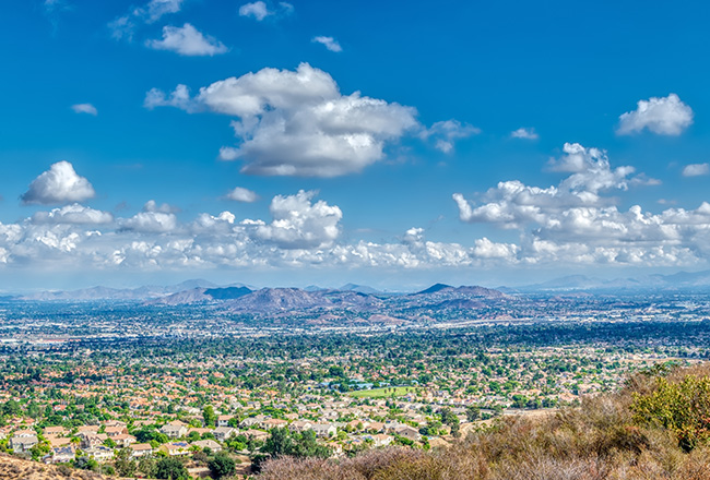 Aerial view of homes in Inland Empire, California