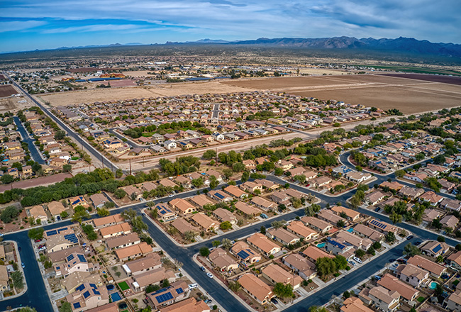 Aerial view of homes in Marana, Arizona