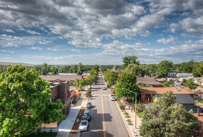 Downtown Erie near Colliers Hill community in Colorado