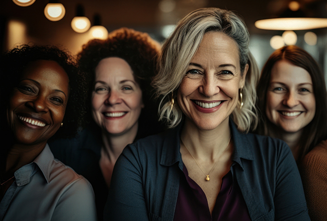 A diverse group of smiling women