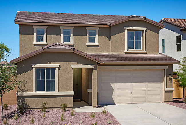 Exterior of two-story home with covered entry