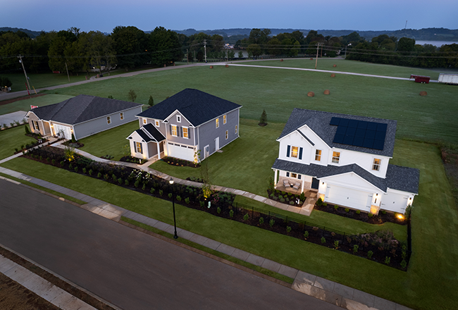 Aerial view of new homes