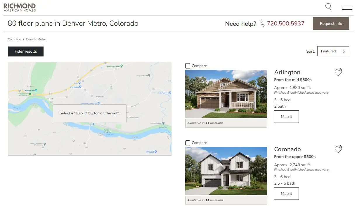 Screenshot of floor plan results page