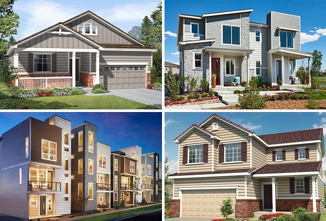 Collage of types of home designs from various floor plan collections