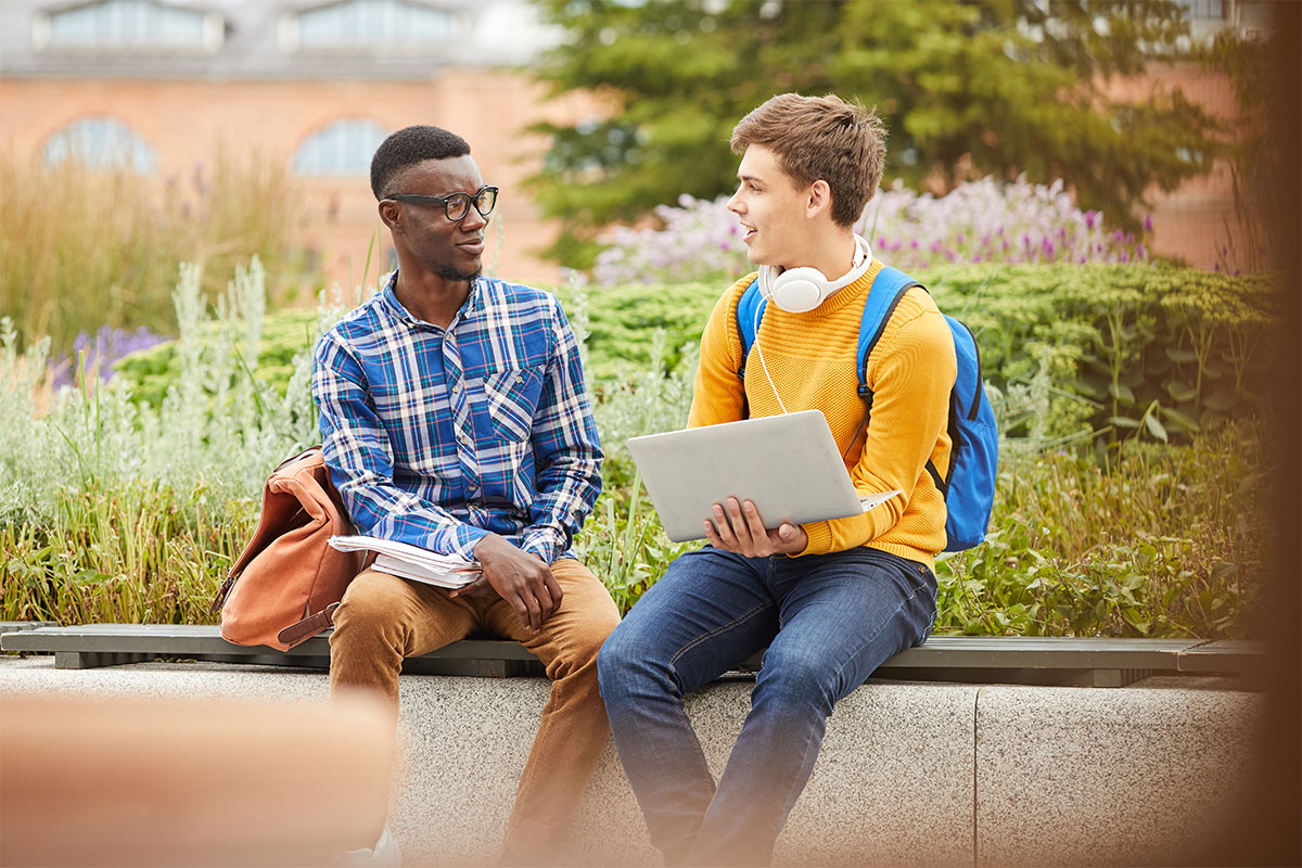 Students sitting outside