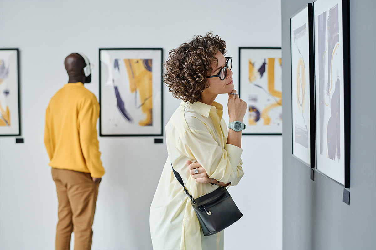 Patrons at an art gallery