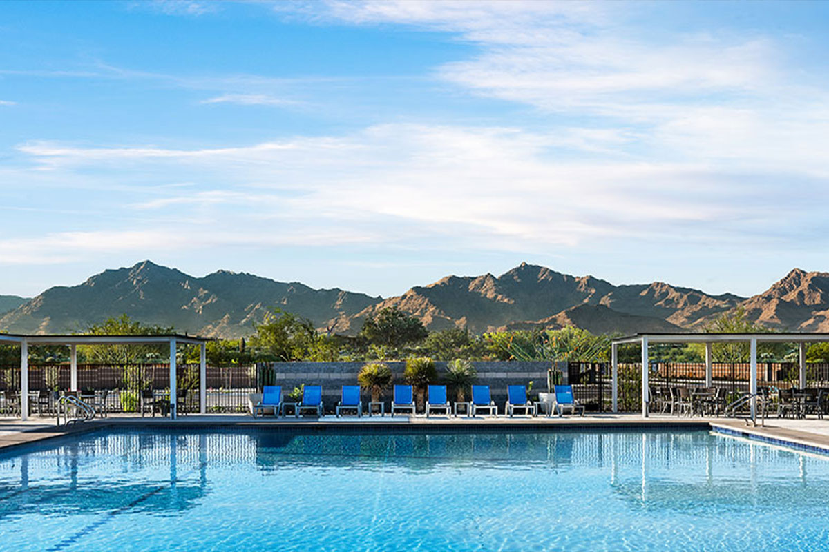 Community pool near the mountains