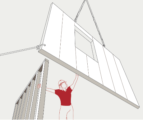 Illustration of a construction worker and panelized framing