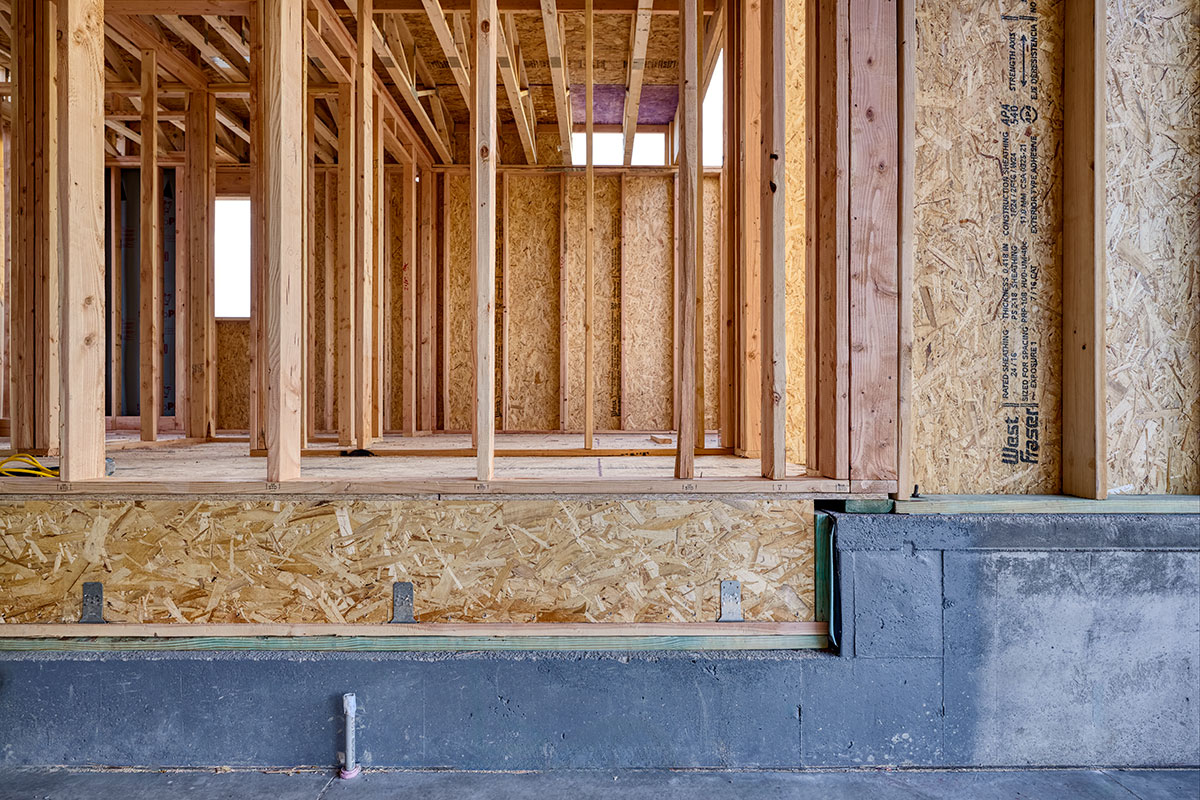 Framing and concrete foundation in an under-construction Richmond American home at Legacy Pointe