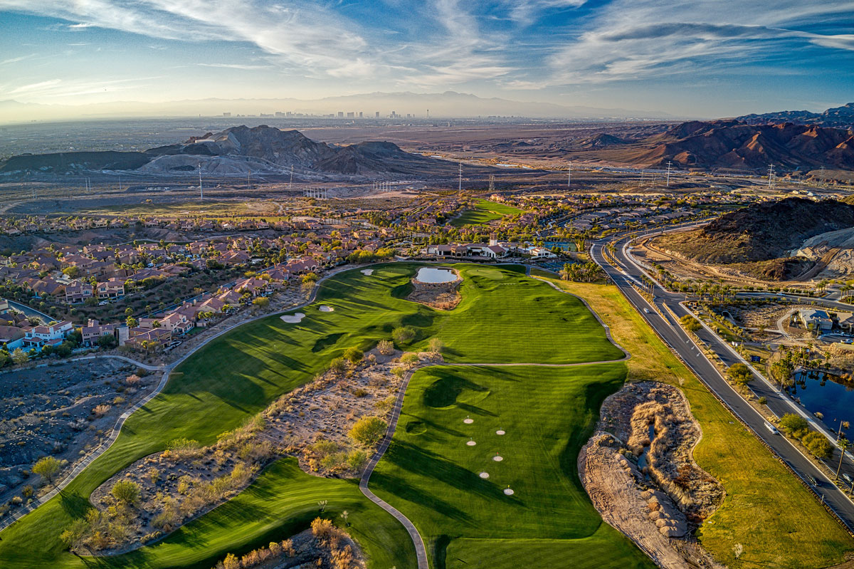 Aerial view of the The Salerno Summit at SouthShore Lake Lake Vegas golf course