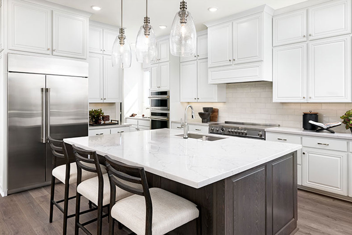 A kitchen with a large island