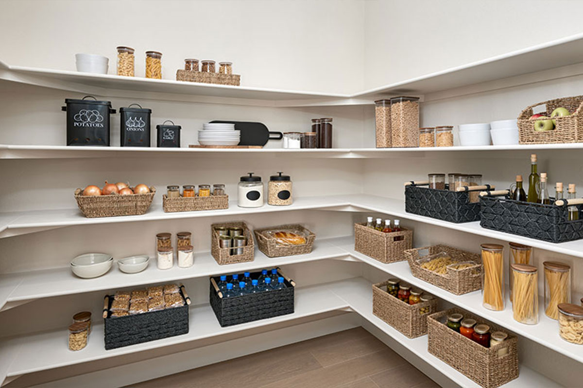 A well-organized walk-in pantry
