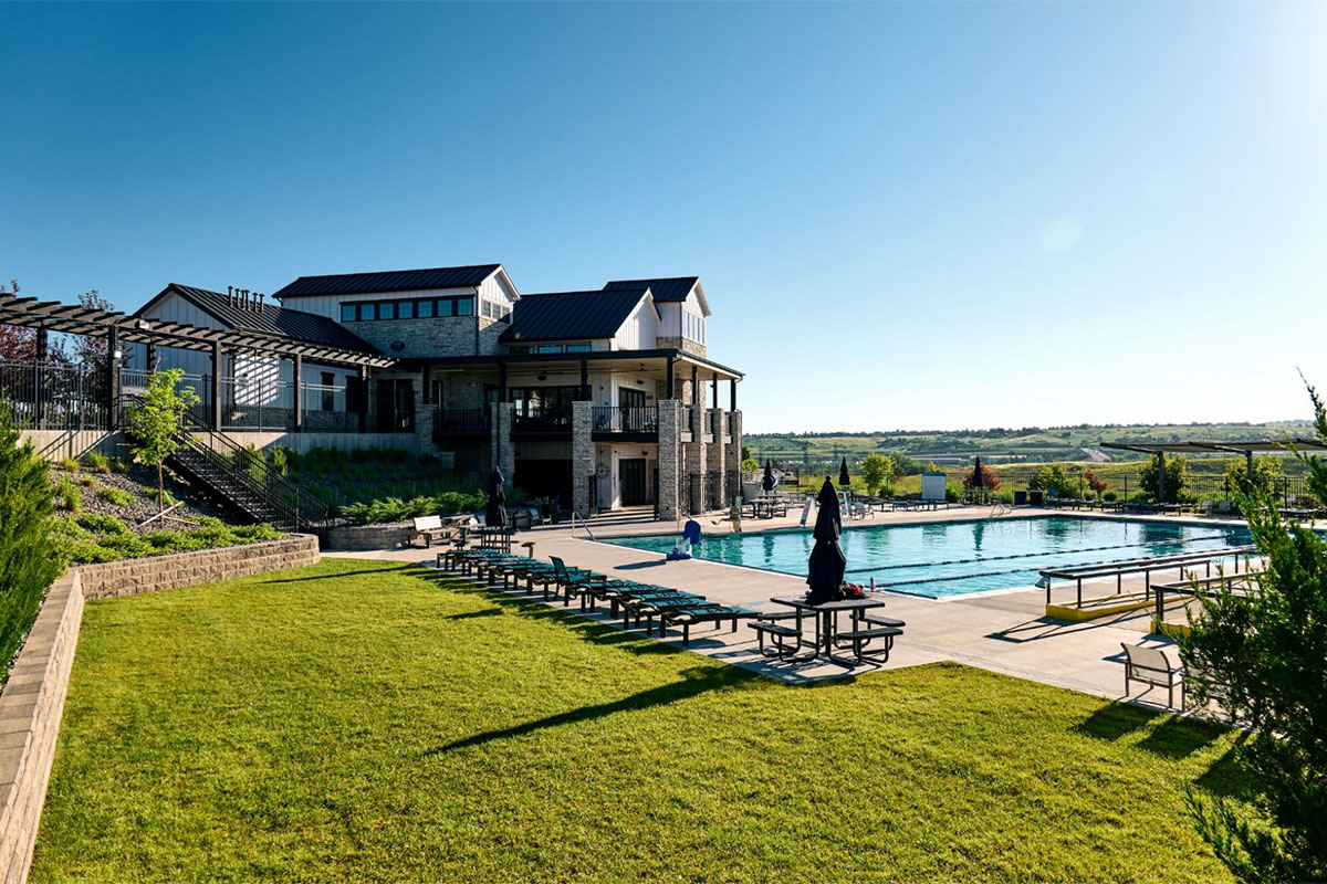 View of the Sterling Ranch clubhouse and pool