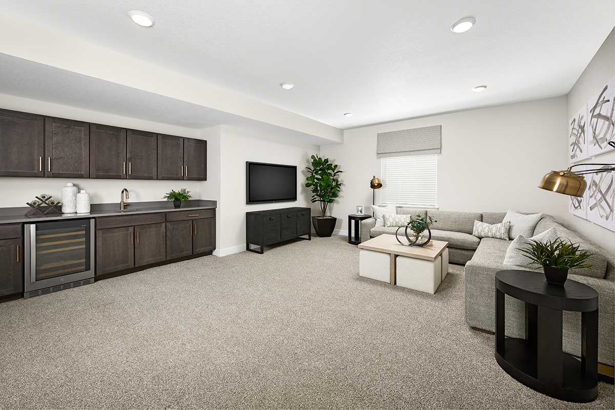 Finished basement with a wet bar