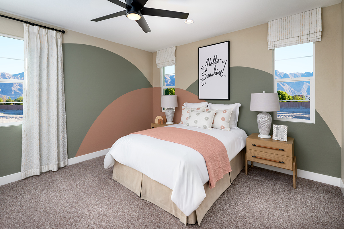fully furnished bedroom in a smart floor plan