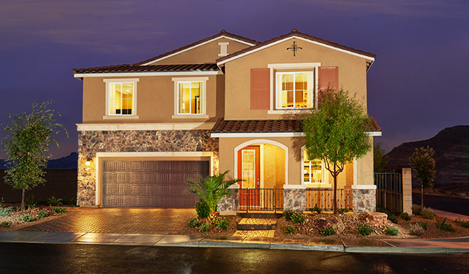 Exterior of two-story home at night