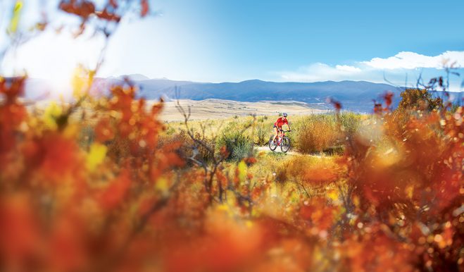 Fall landscape with mountain backdrop