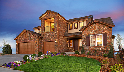 Exterior of a two-story Harmon home at dusk