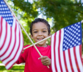 Boy with American flags