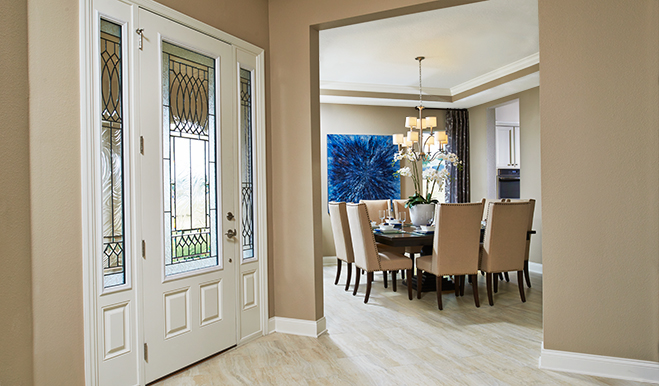 Entry with an adjacent dining room