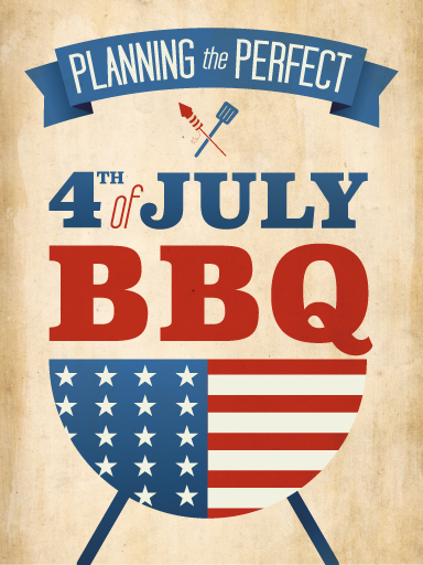Illustration of a grill with stars and stripes on it and the words "Planning the Perfect 4th of July BBQ"
